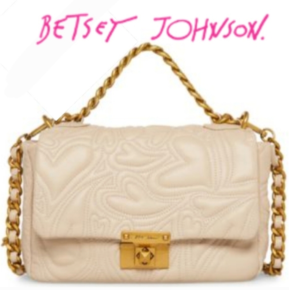 Betsey Johnson Quilted Hearts Foldover Flap Chain Satchel Crossbody NWT - Picture 1 of 7